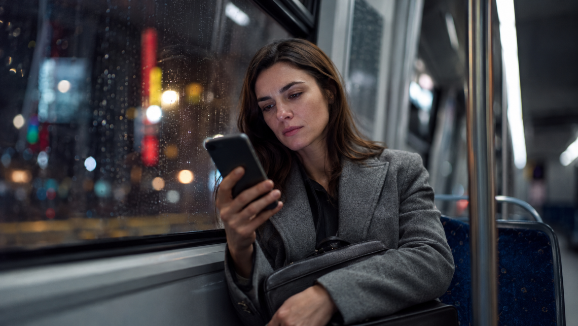Evening. Woman in metro.